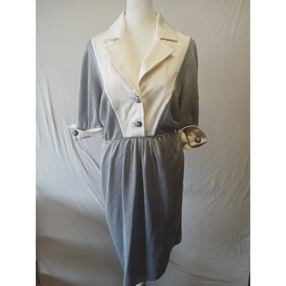 Vintage St John Marie gray usa made dress formal over the knee modest office